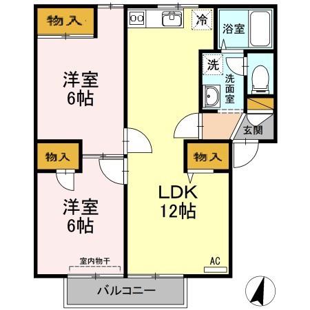 コスモ福万 A棟(2LDK/1階)の間取り写真