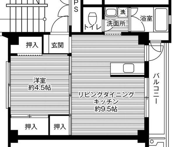 ビレッジハウス万富1号棟(1LDK/4階)の間取り写真