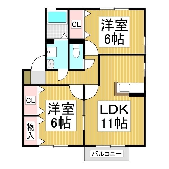 ロランジュ千曲C棟(2LDK/1階)の間取り写真