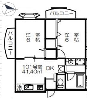 ライブリー西経堂(2DK/1階)の間取り写真