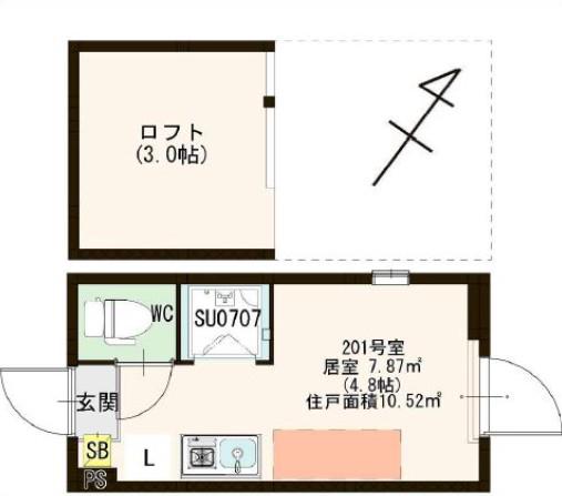 ハーモニーテラス野沢II(ワンルーム/2階)の間取り写真