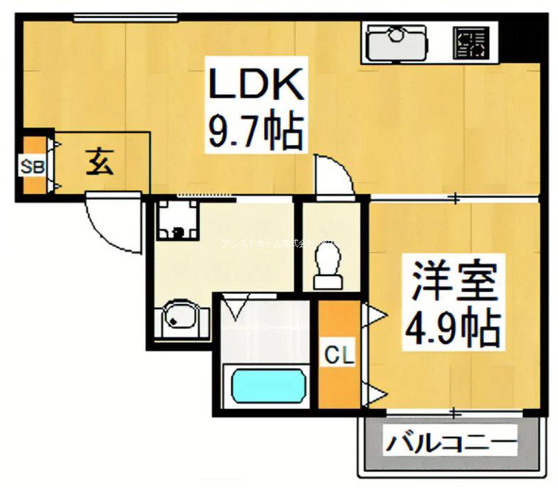 シティーコート北瓦町II(1LDK/2階)の間取り写真