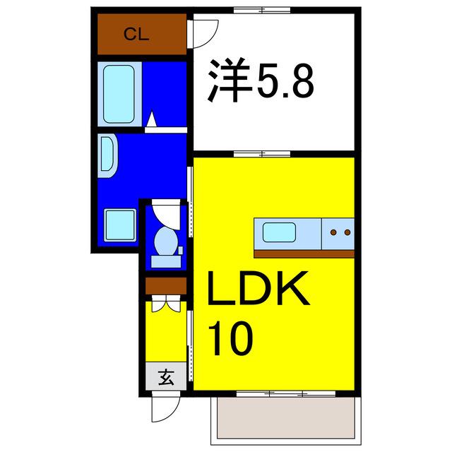 ピース・ドエル B棟(1LDK/1階)の間取り写真