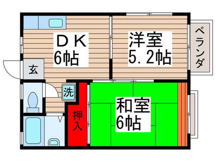 コットンヴィラ(2DK/1階)の間取り写真