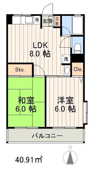 シャンテ豊島(2LDK/2階)の間取り写真
