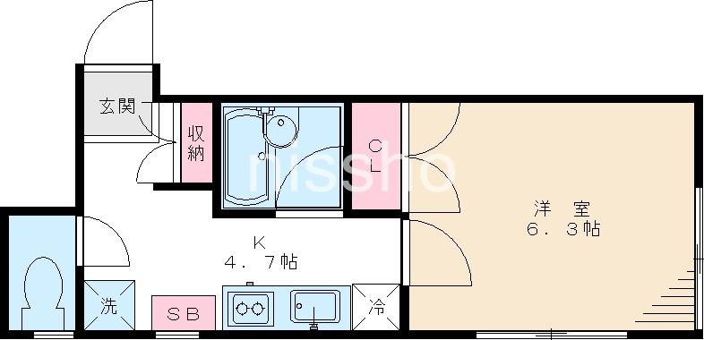 フォルム原II(1K/1階)の間取り写真