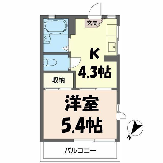 パークサイド ハイツ B(1K/2階)の間取り写真