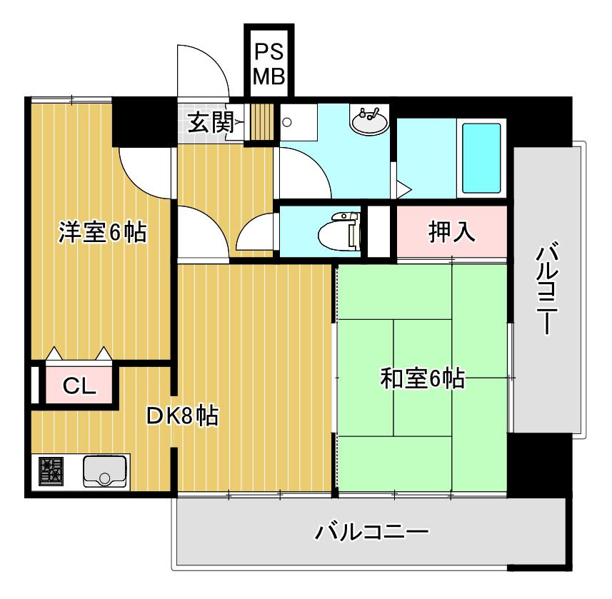 ダイアパレス医学町(2DK/11階)の間取り写真