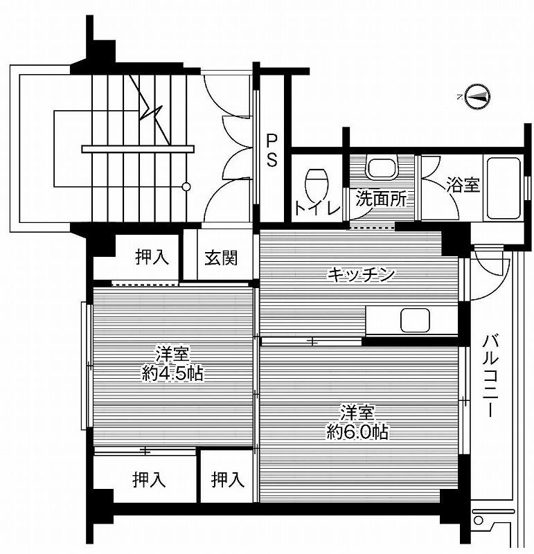 ビレッジハウス五所宮1号棟(2K/5階)の間取り写真