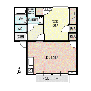 セジュールカサブランカ(1LDK/2階)の間取り写真