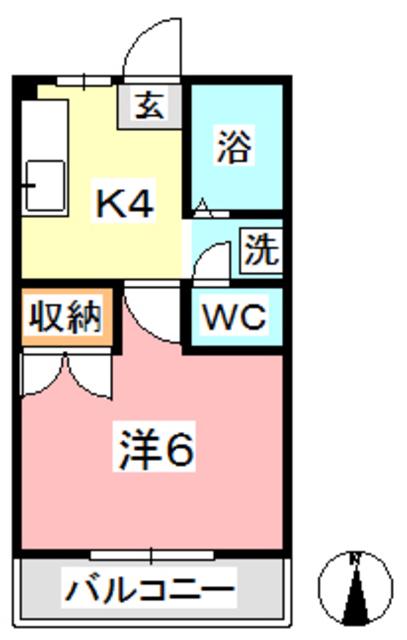 アルファー二子(1K/2階)の間取り写真