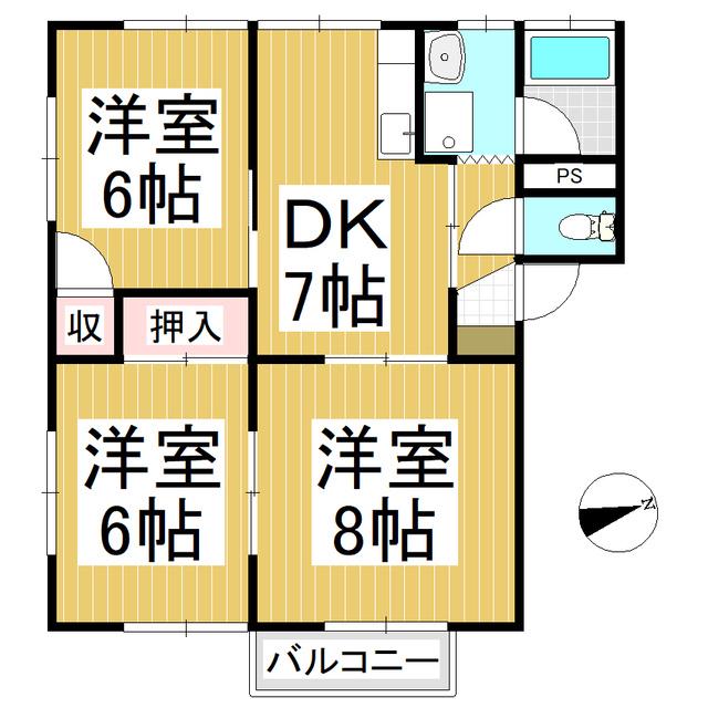 プラザやまざき2号館(3DK/2階)の間取り写真