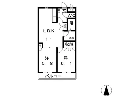 サンライフAKI(2LDK/1階)の間取り写真