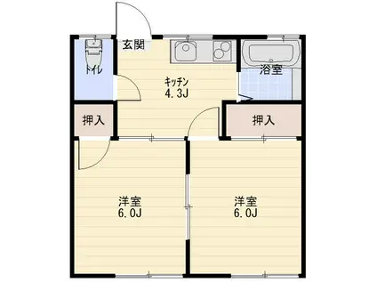 いわて銀河鉄道線 厨川駅 徒歩26分 2階建 築48年(2K/2階)の間取り写真