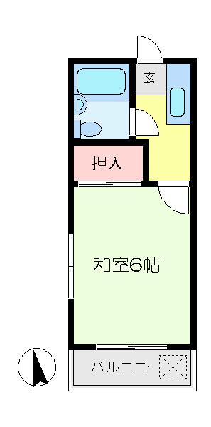 矢上ハイツ(1K/2階)の間取り写真