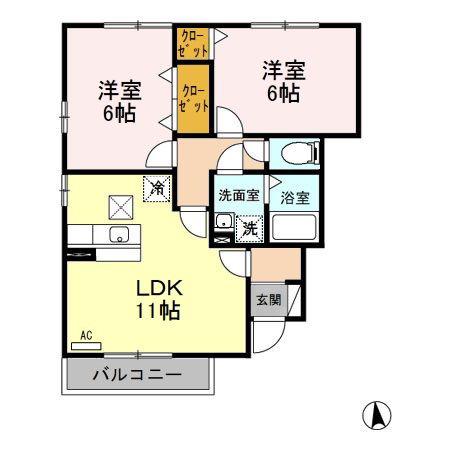グリーン・リーフ熊倉 D(2LDK/1階)の間取り写真