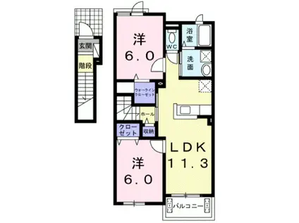 メープルハウス B(2LDK/2階)の間取り写真