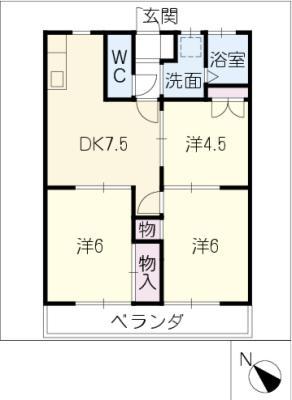 マンション浅井(3DK/4階)の間取り写真