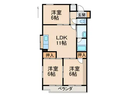 ル・シャンテ木ノ本(3LDK/3階)の間取り写真