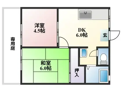 あゆみハイツA棟(2DK/1階)の間取り写真