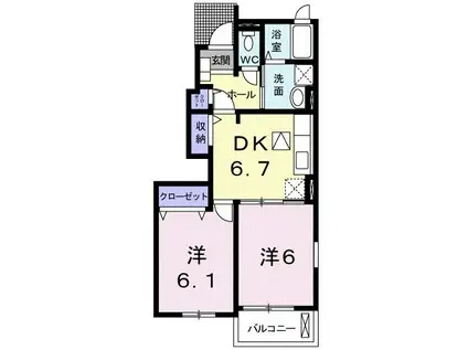 ウェルフェアB(2DK/1階)の間取り写真