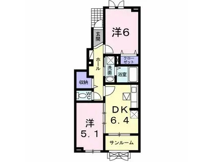 モデリアS(2DK/1階)の間取り写真