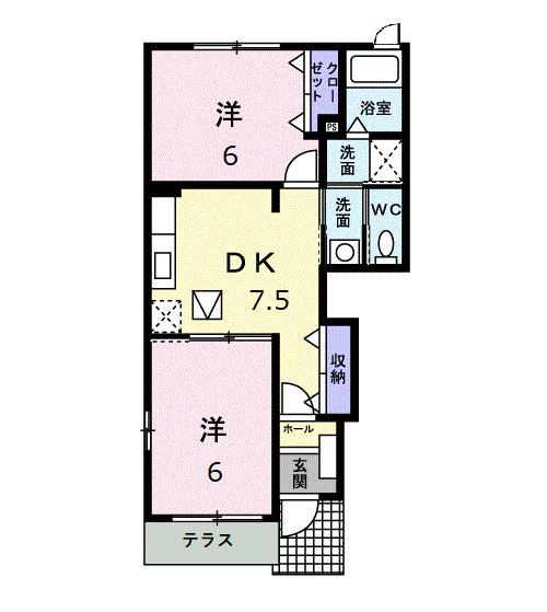 ヴィラージュIV(2DK/1階)の間取り写真