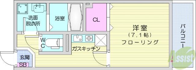 エテルノ河原町(1K/1階)の間取り写真