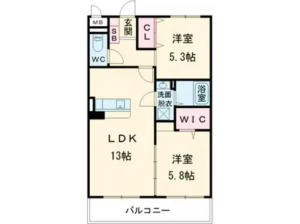 ソルーナ松橋(2LDK/1階)の間取り写真