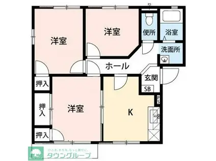 ヴィラージュ三室A・B(3DK/2階)の間取り写真