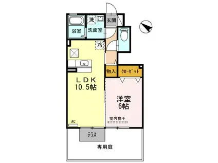 御所アリビオ B棟(1LDK/1階)の間取り写真