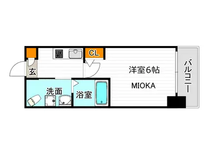 グランパシフィック北畠(1K/8階)の間取り写真