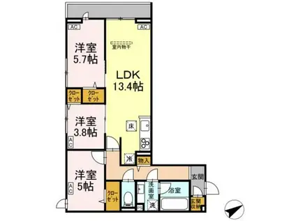 CALME VILLE(3LDK/1階)の間取り写真