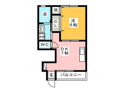 エリガンスK(1DK/1階)の間取り写真