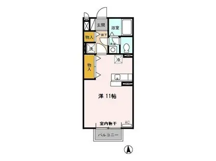 クレ・ドゥ・リュヌ(ワンルーム/2階)の間取り写真