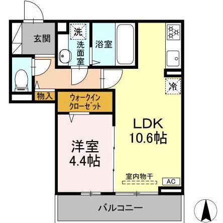 THREE(1LDK/2階)の間取り写真