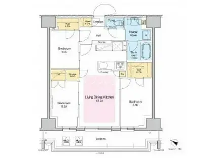 プラウドフラット両国サウス(3LDK/2階)の間取り写真