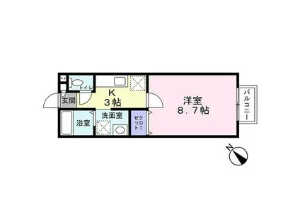 ヴィルボナール(1K/2階)の間取り写真