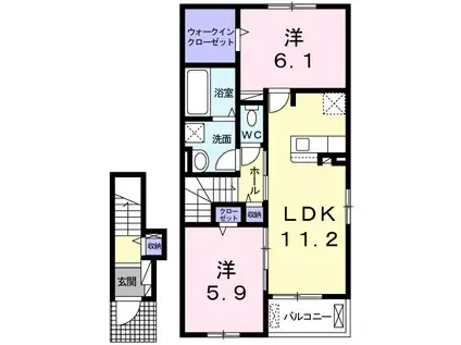 カノン モリ II(2LDK/2階)の間取り写真