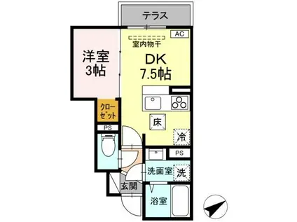 シャルール西(1DK/1階)の間取り写真
