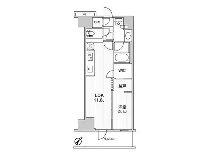 WORVE横浜伊勢佐木町(1LDK/11階)の間取り写真