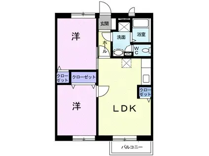 ローズレジデンスI(2LDK/1階)の間取り写真