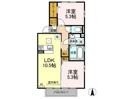 セントラル レジデンス D棟(2LDK/1階)の間取り写真