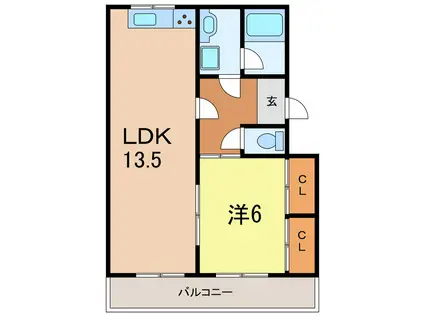 シェリールB(1LDK/1階)の間取り写真
