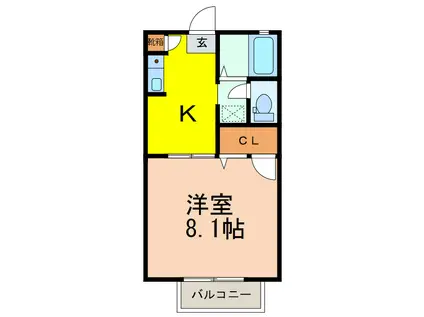 マリアージュF棟(1DK/2階)の間取り写真