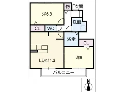 DOLCEVITA B(2LDK/1階)の間取り写真