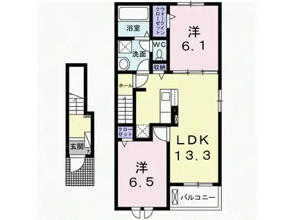 ドリームコート御代田B(2LDK/2階)の間取り写真