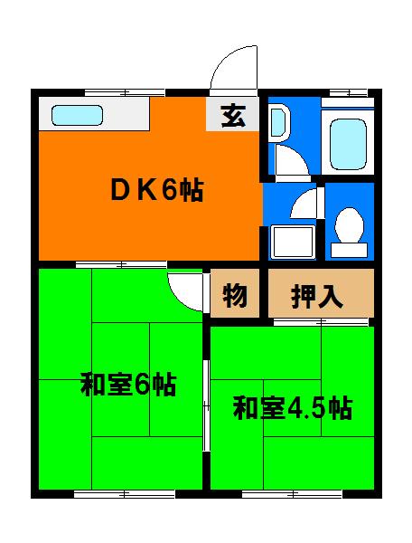 スカイコーポ(2DK/1階)の間取り写真
