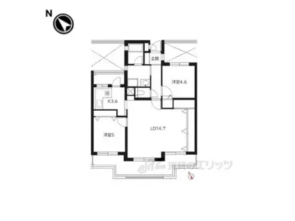 ライフヒルズ富雄(2LDK/6階)の間取り写真