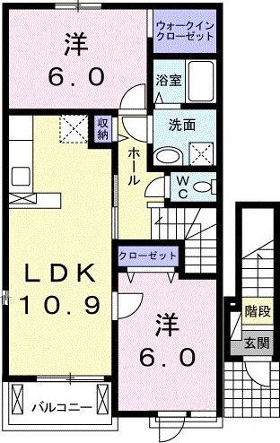 ビッグ・ルーフA棟(2LDK/2階)の間取り写真